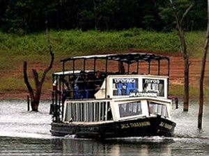 Tourist boat cruising on Periyar Lake at Thekkady